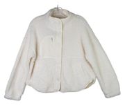 Hippie Rose Sherpa Women's Large Winter White Button Up Mock Neck Long Sleeve