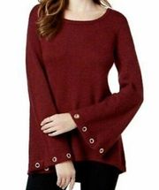 KENSIE Round Neck Sweater Burgundy Small Bell Slee