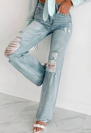 High Rise Distressed Straight Leg Jeans