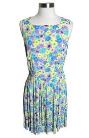 Moda International Vintage Dress Womens 4 Pastel Floral Pleated Hem Square Neck