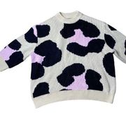 DESIGNS Chunky Knit Oversized Crewneck Sweater Leopard Animal Print Small