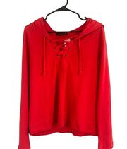 Sanctuary Red Lace Up Long Sleeve Hooded Pullover Sweatshirt Women Sz S