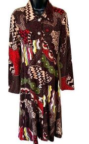 I AM Alberto Makali Long Sleeve Wool Blend Button Down Floral Midi Dress