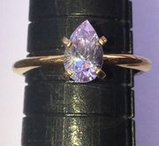 Size 7 Gold Tone Pink CZ Teardrop Rhinestone Solitaire Ring