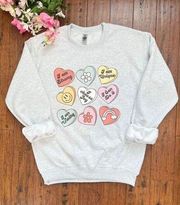 New Handmade Conversation hearts sweatshirt, quotes sweatshirt, candy hearts