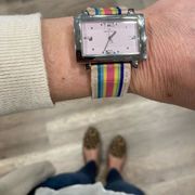 VTG Anne Klein Silver Rainbow Striped Watch