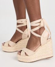 NEW Sam Edelman Vaughn Wedge Sandals 7.5 Natural Raffia Ankle Tie Open Toe Woven