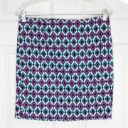 Willi Smith Mini Skirt Womens 8 Purple Teal White Cotton Blend Stretch Party