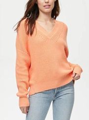 Michael Stars Joss Orange Ribbed Long Sleeve V Neck Pullover Sweater Sz L