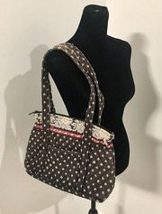 VERA BRADLEY Retired Vintage Circa 2002 Black & Red Lotus Shoulder Bag Tote