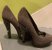 Grey Stiletto Heals Jeweled Pump