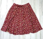 LulaRoe Pleated A-Line Red Feather Print Mini Skirt Women's Size Medium