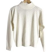 Dressbarn Ivory Faux Peal Embellished Mock Neck Long Sleeve Pullover Sweater PS