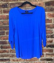 Cupio Royal Blue Long Roll-Tab Sleeve Blouse Women's Size Large