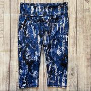 Alo Blue and Black Snake Print Capri. Size Medium.