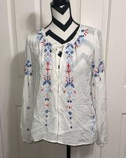 PARKER Red White and Blue Embroidered Peasant Top