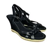 Black Canvas & Leather Wedge Sandals Women’s Size 8M