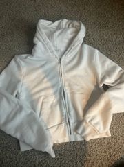 John Galt white Cropped Zip Up Hoodie