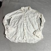 Uniqlo White 100% Linen Button down Shirt Blouse Size Large EUC