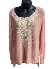 . Crochet Lace Peach Sweater Tunic Size S/P