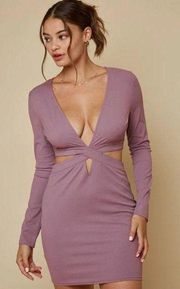 NEW Blue Blush Purple Sona Long Sleeve V Neck Cut Out Mini Dress Size Small
