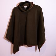 Tuckernuck Piper Microfiber Faux Vegan Leather Trim Poncho Sweater Olive Green