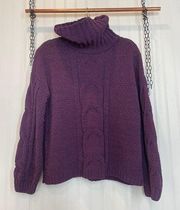 Seven7 Womens Purple Chenille Cable Knit Turtleneck Sweater Cowl Neck Size S