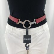 Ellen Tracy (M/L) Adjustable Red Vegan Leather Diamond Crystal Studded Belt NWT