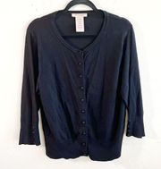 Philosophy Cardigan Black Scoop Neck Button Front 3/4 Sleeves Knit Sz XXL EUC