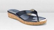 Jimmy Choo Black Patent Cork Wedge Thong Sandals Flip Flops size 39