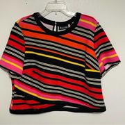 NEW YORK & COMPANY 7TH AVENUE Vibrant Striped Faux Wrap Cropped Shirt Size XXL