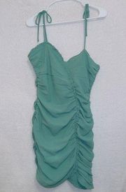 Blush Boutique Green Tie Shoulder Sleeves Ruched Bodycon Mini Dress size large