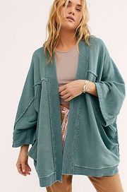 We The Free 100% Cotton Teal Slouchy Deep Pocket Open Front Cardigan - L-XXL