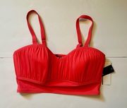 Torrid Swimsuit Top Size 2 Coral Pink Ruched Front Adjustable Straps NWT