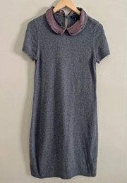 TOMMY HILFIGER Peter Pan collar gray wool blend sequin sweater dress