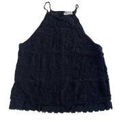 Chloe & Katie Tank Top Womens Medium Solid Black Lace Halter Eyelet Poly Rayon