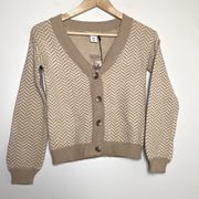 Sincerely Jules Cropped Tan Chevron Print Button Front Cardigan