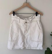 Free People Cotton/Linen Blend White Denim Jean Paperback Skirt Tan Button Zip