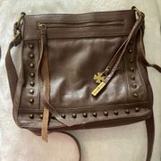 Lucky brand shamrock brown leather studded crossbody bag