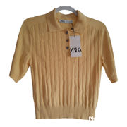 Zara Jewel Button Knit Polo Light Yellow Collared Shirt 