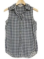 TWO by VINCE CAMUTO Gingham Button Down Sleeveless Tank Navy & White Extra Small