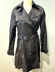 Simply Vera by Vera Wang Black Belted Double Breasted Flare Skirt Trench Coat M