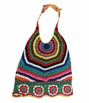 Handmade Knitted Multicolor Rainbow Knit Halter Top