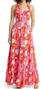 NWOT Eliza J Floral Twist Front Tiered Maxi Dress pockets size 2