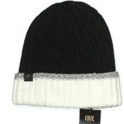 Frye knit beanie black with white trim