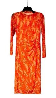 Nine West Dress NWT Orange Mesh Long Sleeve Bodycon Ruched Stretch Womens Size 2