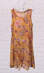 Mlle Gabrielle yellow Floral Paisley Dress High Low Sleeveless midi large