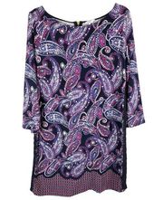 Crown Ivy Medium Dress Purple Paisley Shift Tunic Crochet Sides Mini Blue 204