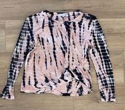 young fabulous and broke pink black tie dye long sleeve twist tee shirt