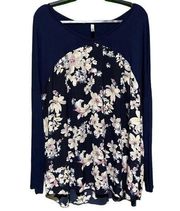 Acting Pro Women's Long Sleeve Floral Top Size 3XL‎ Navy Blue
